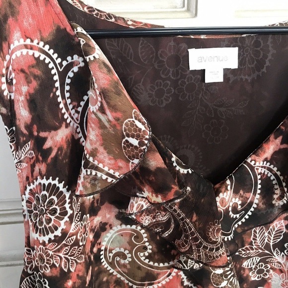 Avenue Tunic Blouse Plus Sz26/28 Earthtones Ruffle Neckline Lined Pre-Ownedt - Picture 4 of 10